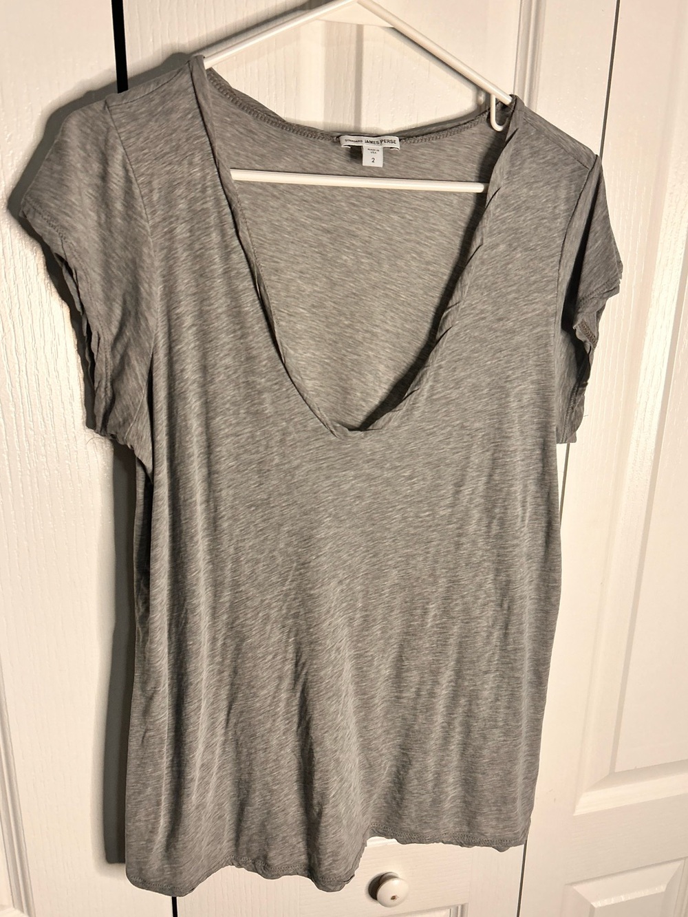 James Perse Women’s Size 2 Heather Gray Deep V-Neck Short Sleeve Tee Cotton - Picture 2 of 5